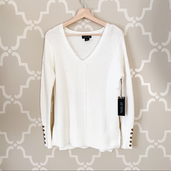 Rachel Zoe Sweaters - NWT Rachel Zoe White V Neck Sweater Button Detail